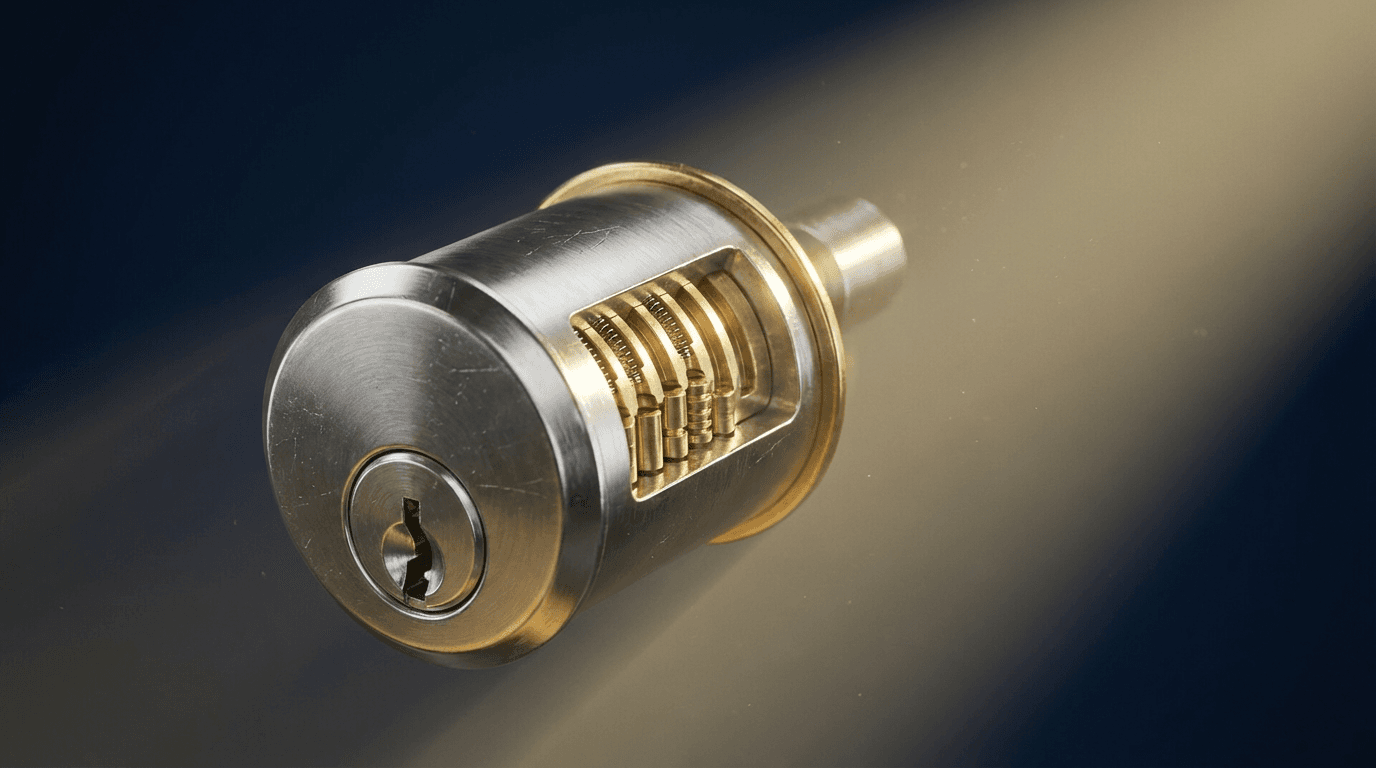 Digital security token with blue and gold finishes in close detail